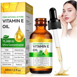 Aceite de Vitamina E Oil,Aceite de Vitamina E Puro 75,000 UI,Tratamiento Facial y Corporal Hidratante y Nutritivo para Rostro,Cicatrices, Piel Seca y Cabello