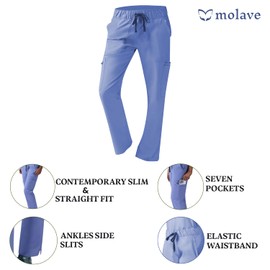 Peony Women's Scrub Pants - Sleek Straight-Legged Fit Scrubs Pants with Ankles Side Slits - Comfort Elastic Waistband, 7 Pockets Scrub Pants - Moisture Wicking, Easy Care for Women - Ceil Blue, Small