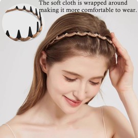 Miskate Zig Zag Headbands for Women 6 Pack Non-Slip Plastic Hairbands with Teeth Grip for Thick Hair, Tortoiseshell & Black Hair Accessories