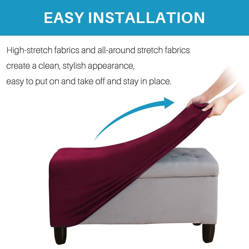 Ottoman Cover, Stretch Rectangle Velvet Ottoman Slipcovers of Foot Stool