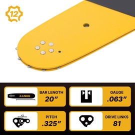 RazEdg 20 Inch Chainsaw Bar and Chain Combo, .325" Pitch, 063" Gauge, 81 Drive Links Fits Stihl MS290 MS271 MS291 MS261 MS270 MS280 024 026 028 029 030 036 039 and More (1 Bar + 3 Chains)