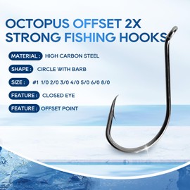 UCEC - Ganchos de pesca para pulpo, ganchos circulares para agua salada, agua dulce, acero de alto carbono, gancho de pesca para bagre, trucha, tamaño #1 1/0 2/0 3/0 4/0 5/0 6/0 8/0, 170 piezas/caja