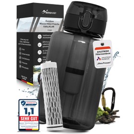 BERGKVIST® Ahlstrom® Outdoor Water Filter Bottle (1 Litre) - 1 Litre Water Bottle with Filter for Clean Drinking Water when Camping, Hiking & Survival Adventures - Black