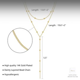 Tressora Halskette Damen, Feine lange Halskette 14k Vergoldet Gold Y-förmige Schicht Perlen Anhänger Damen Trendy Einfache Goldschmuck Geschenke
