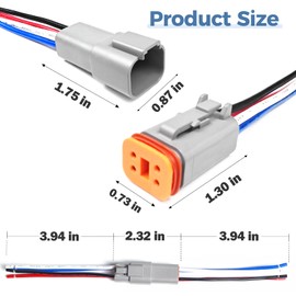 6 Kit Deutsch DT 4 pin Grey Male Female Wiring Harness Deutsch Pigtail 4 Wire Way Waterproof Automotive Electrical Connector 16 AWG with Heat Shrink Tubing