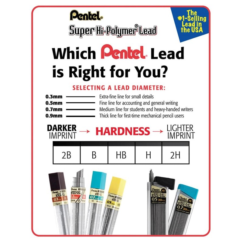 Pentel 509HB Super Hi-Polymer Lead Refills, 0.9mm, HB, Black (Pack