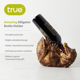 TRUE Amazing Alligator Polyresin Wine Stand Bottle Holder, Brown, Holds 1 Bottle, Tabletop Mount
