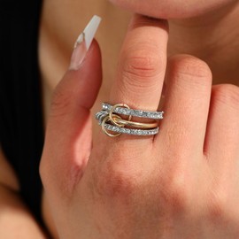 GAOKOXI Chunky Gold and Silver Statement Rings Set for Women Gold Stackable Knot Rings Non Tarnish Vintage Gold Cubic Zirconia Ring Trendy Costume Jewelry