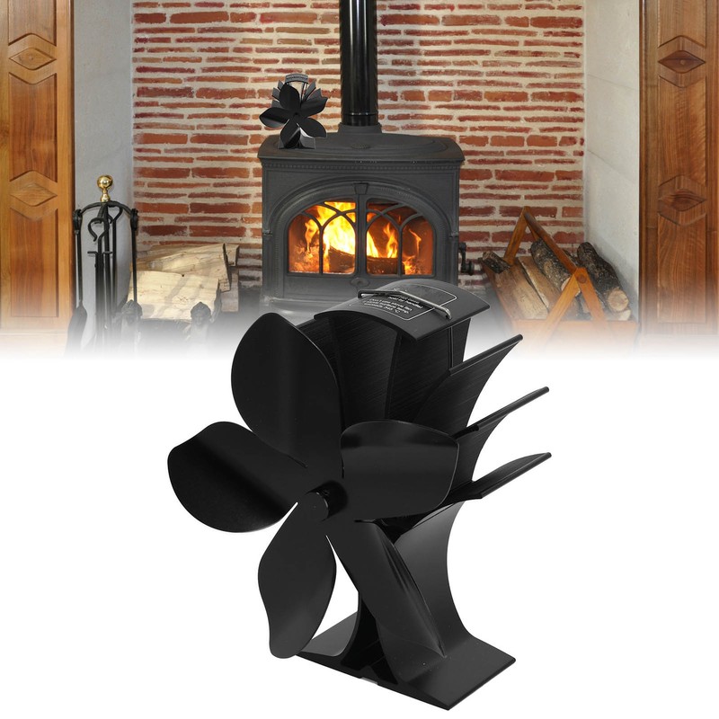 Stove Fan Heat Powered Low Noise Aluminium Alloy 5 Blade