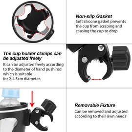 Bike Cup Holder Support Rack Universal 360 Degrees Rotation Cup Drink Holder for Baby Stroller Pushchair Bicycle Motorcycle and Wheelchair