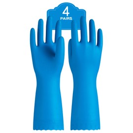 PACIFIC PPE 4 Pairs Reusable Dishwashing Cleaning Gloves with Latex Free, Cotton Lining, Kitchen Gloves, Blue, Medium