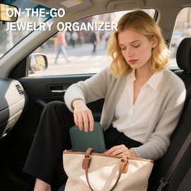 WOOMADA Travel Jewelry Case, Portable Jewelry Box with 6 Velvet Jewelry Zipper Pockets,Gift Idea for Women(dark green)