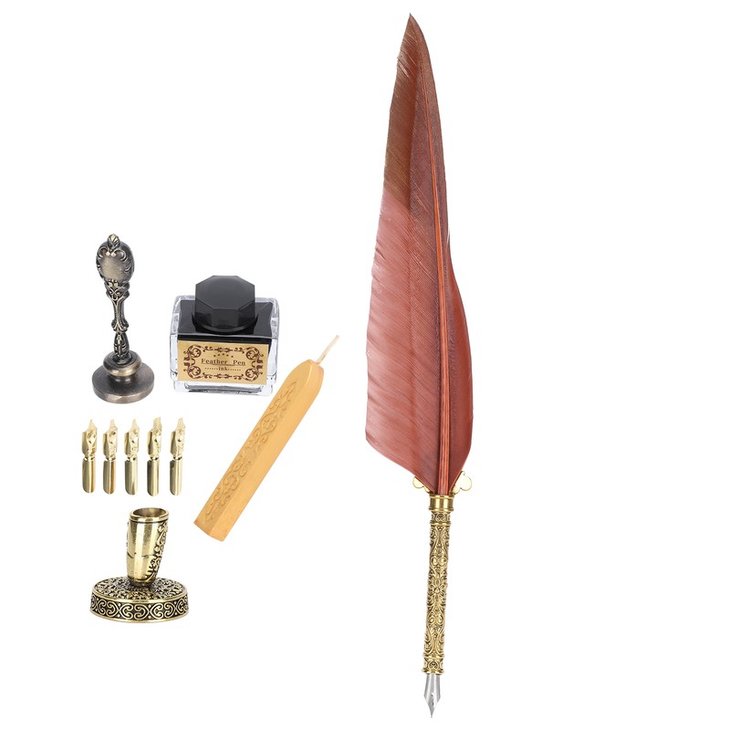 Quill Pen Set Feather Writing Drawing Dip Pen Students Teacher