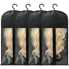 4Pcs Wig Storage Wig Bags Storage with Hanger, Wig Storage Bag with Hair Extensions Wigs and Accessories, Breathable and Easy to Carry Home Hair Salon Travel Available (Black 23.5in) - Size: 31.5in