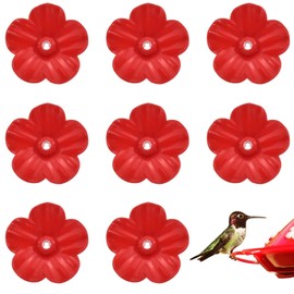 MARRTEUM 8 Pcs Hummingbird Feeder Replacement Flowers, Plastic Bird Feeder Replacement Parts for Outdoors Bird Feeding Ports and Hanging Feeder (Red)