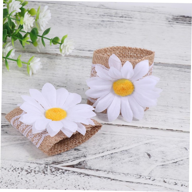CIYODO Modern Banquet Napkin Holder 10pc Sunflower Napkin Rings Linen