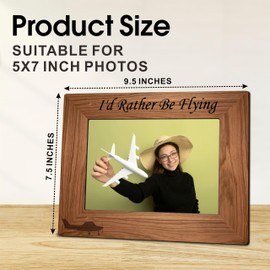 5"X7" Photo Wooden Frame - I'D Rather Be Flying - Pilots Theme Wood Picture Frame, Wood Rustic Airplane Frame Gifts For Man & Woman, Farmhouse Home & Office Tabletop Display (Horizontal)- A08