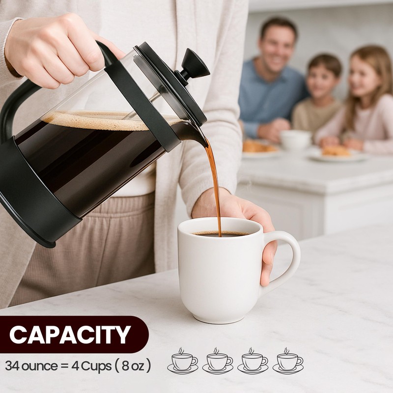 Utopia Kitchen Borosilicate Glass French Press Coffee Maker 34 oz,
