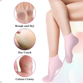 Calcetines Hidratantes, Calcetines Hidratantes de Silicona Calcetines de Gel Calcetines Suaves de Silicona para Piel Seca Agrietada del Pie Cuidado de Pies Película para Pies (Pink)