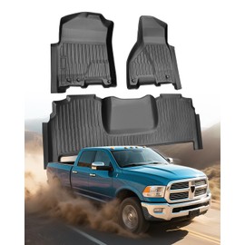 Car Floor Mats for Dodge Ram: 2010-2018 for Ram HD 2500/3500 Mega Cab All Weather Carpet Liners, Heavy Duty Custom Fit Rubber Classic Mats, Front & Rear Full Set Waterproof Anti-Slip Truck Accessories