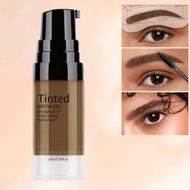 Gel Para Cejas, Sello De Cejas, Kit De Plantillas Para Sellos Para Ceja Reutilizables, Pomada Para Ceja Semi Permanente Con 1 Cepillo Y 10 Plantillas (Marron Oscuro)