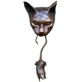 HUSHUI Door Knocker, Cat Door Knocker Sculpture Cat Catch Mouse Wall Sculpture Resin Pendant for Courtyard Living Room