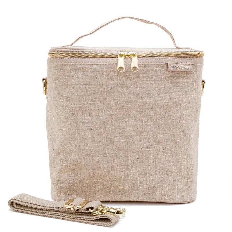 SoYoung Large Linen Insulated Lunch Poche, Pinstripe Heather Grey