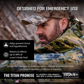 TITAN Survival - Mantas de supervivencia de dos caras XL Mylar de emergencia, paquete de 5 (SHROWD® Woodland CAMO)