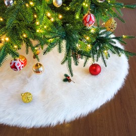 AMZHRLY 36 Inch Christmas Tree Skirt White Faux Fur Xmas Tree Skirt Christmas Decorations Holiday Tree Ornaments
