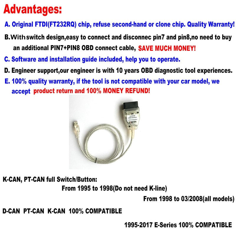 HanRainTool KDCAN OBD K+Dcan Ediabas Interface Switch OBD2 Diagnostic Lead