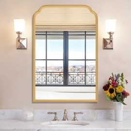 Ferytange 20X30 Inch Gold Bathroom Mirror for Wall, Modern Rounded Corner Rectangle Mirror with Non-Rusting Iron Metal Framed Bathroom Vanity Mirror for Over Sink Wall Decor(Tempered Glass)