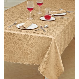 Prime Linens Home Decorative Classic Damask Printed Jacquard Tablecloth Rectangle Round Runner Napkin Table Cover Cloth Protector for Kitchen Picnic (Gold, Rectangle 52" x 70")