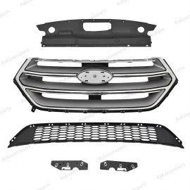 ROKY 5PC For Edge 2015-2018 Upper Lower Chrome Grille Mesh Bumper Retainer Brackets