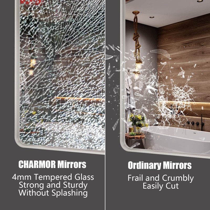 CHARMOR 24x32 Inch Brushed Nickel Bathroom Mirror, Rounded Rectangle Silver