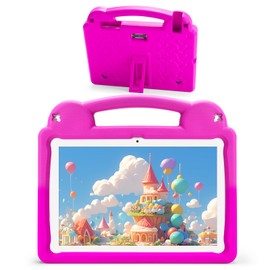 Ruufuuxy Kid Tablet, Android 13 Tablet 10 Inch for Kids 3-7 with 4GB RAM 64GB ROM, WiFi 6, 5000mah Battery, GMS, 2.0MP + 5.0 MP (Pink with EVA Case)