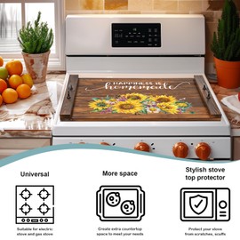 Noodle Board Stovetop Cover with Handles, Sunflower Kitchen Decor Wood Block Covers for Electric & Gas Stove, RV Stove Burner and Sink, Farmhouse Decorative Wooden Tray for Kitchen