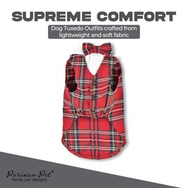 Parisian Pet Red Dog Shirt - Tartan Tuxedo Dog Clothes - Stylish Dog Wedding Outfit - Lightweight Party Puppy Dress - Christmas Dog Shirts for Large Dogs XL