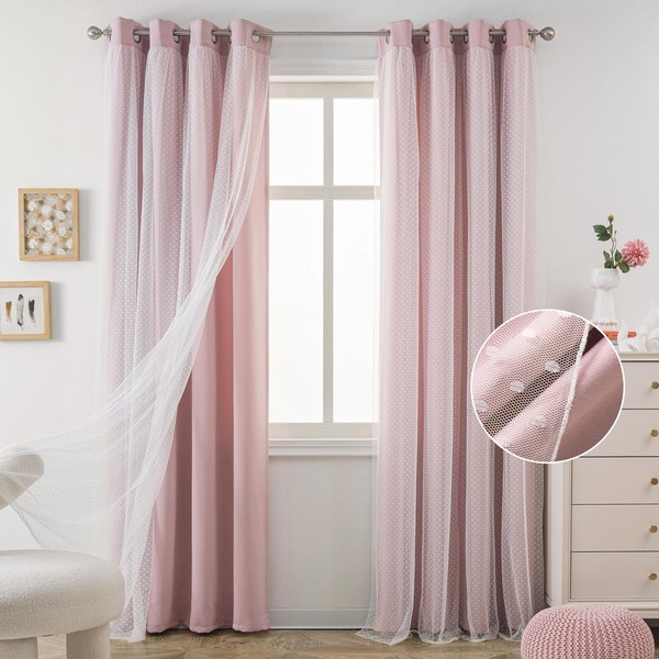 MYSKY HOME Pink Curtains for Bedroom 90 Inch Long Curtains