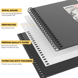 joibabe Sketch Book A4+(9x11 inch), Hardcover Spiral Bound Drawing Pad, 80 Sheets (160 Pages) 100gsm Natural White Paper, Professional Sketchbook for Kids & Adults, Studio & Outdoor Use (1pack)