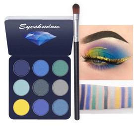 Eyeshadow Palette, Make-Up Palettes Shimmering and Matte Eye Shadow Pallets for Women, 9 Colour Cool Highly Pigmented Waterproof Long Lasting Blue Glitter Eyeshadow Palette with Brush