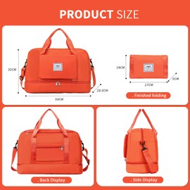 FIORETTO Womens Foldable Weekend Bag Overnight Hospital Bag with Shoes Compartment & Wet Pocket, Water Resistant Gym Bag Duffle Bag Travel Bag Holdall for Women Men Orange