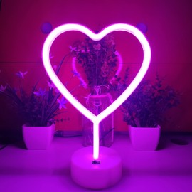 JYWJ Neon Signs With Holder Base,USB or 3-AA Battery Powered Neon Light,LED Table Decoration,Bedroom Wall Decoration,Birthday Gift,Wedding Supplies Business Gift(Heart)