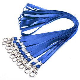 Lanyards 10 Pcs Bulk Lanyard for Id Badges Flat Blue Lanyard with Badge Clip Swivel Hook (10, Blue)