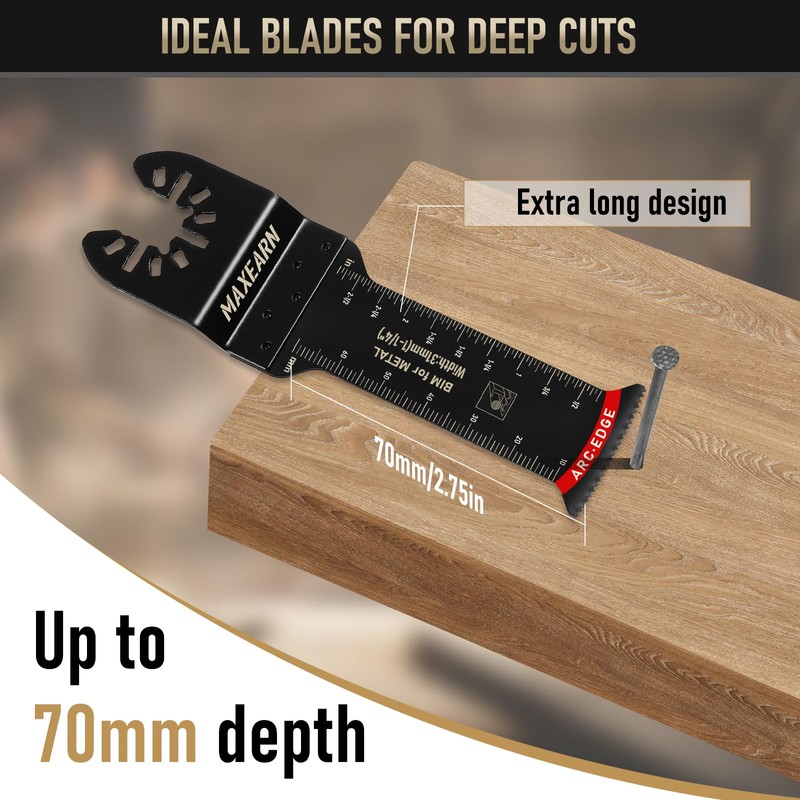MaxEarn 10Pcs 70mm Extra Long Oscillating Saw Bla-des, Titanium Multitool