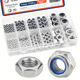 SANJODS 175pcs Metric Locknuts & Hex Nuts Assortment Kit, M3-M10, Stainless Steel Set
