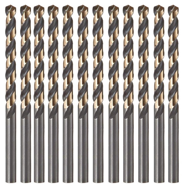 12 PCS, 5/64", Black and Gold Coated Twist Drill Bits