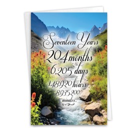 NobleWorks, 17th Anniversary Recovery Greeting Card with 5 x 7 Inch Envelope (1 Card) Milestone Sobriety Birthday Notecard, 17 Year Time Count C10810AAG