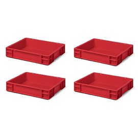 Set of 4 Travel Stackable Box TK 400/75, 6 Litres Polypropylene 0, Red 400X300X75 mm (L x W x H), max. load: 25 kg – Food Grade – Made in Germany – Industrial quality