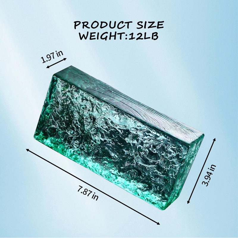 1 Pack-7.9"x3.9"x2" Green Glass Block-ice Crystal Patterned Rectangular Solid Glass