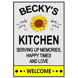 Becky's Sunflower Kitchen Magnet. Customize for any Name. This Flexible Magnet is Available for Quick Shipping. "Serving up Memories Happy Times and Love".